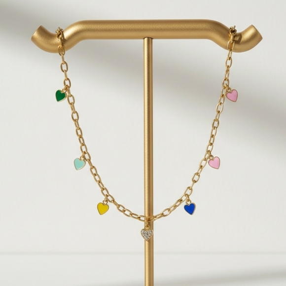Jewelry - Colorful Hearts Gold Charm Necklace